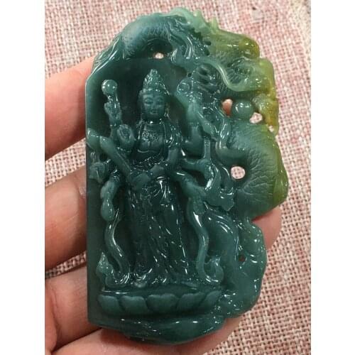 Natural Myanmar jade 7A HandCarved Buddha guan yin jadeite jade green jade pendant jade necklace pendants jewelry necklaces men