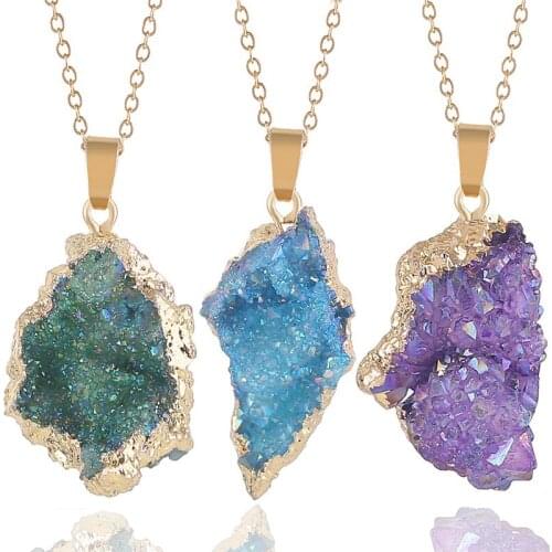 Reiki Healing Crystal Stone Pendant Necklace Irregular Natural Rainbow Stone Necklaces for Women