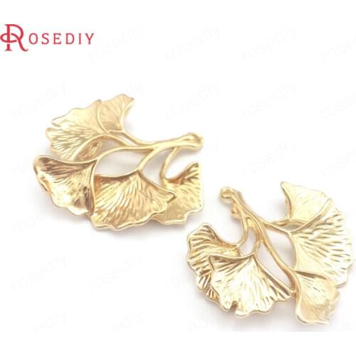 40021)10PCS 23x25MM 24K Champagne Gold Color Brass Ginkgo Leaves Charms Pendants Jewelry Making Supplies Findings Accessories