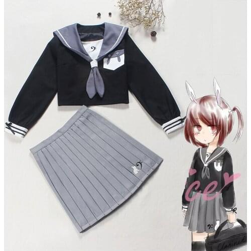 Sapporo Shcool JK Uniform Style Japanese Student Uniform Set: Rabbit Ears Sailor Collar Long Sleeve Blouse Shirt + Pleated Skirt