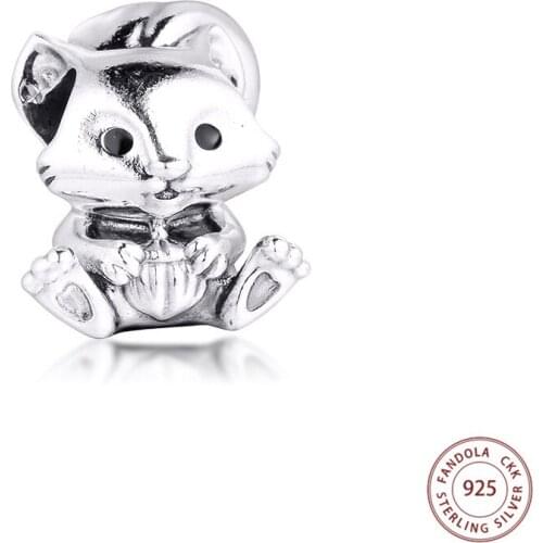 2020 Autumn 925 Sterling Silver Cute Squirrel Animal Charms Fits Original Bracelet Metal Beads for Jewelry Making bijoux