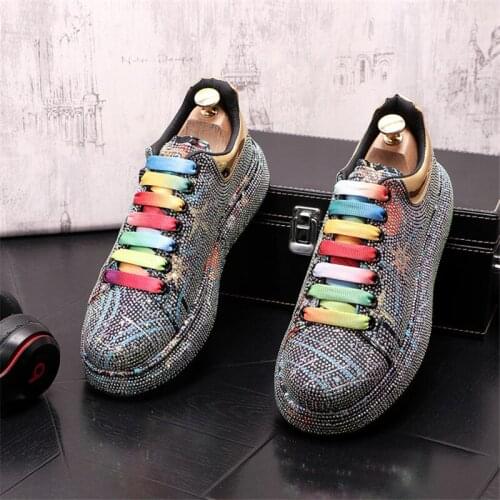 Rhinestone Luxury Designer Sneakers For Men Punk Hip Hop Platform Casual Shoes Trainers Chaussure Homme