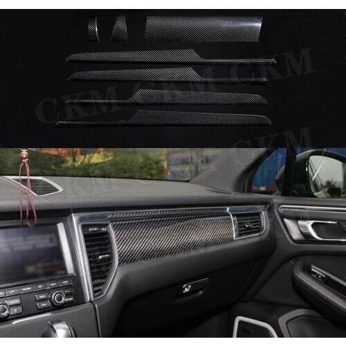 Dry Carbon Fiber Central Console Dashboard Panel Cover Door Handle Trim Stickers for Porsche Macan 2014-2019