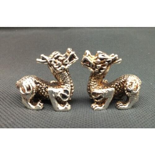 Tibet Silver Manual Kirin Pair statue