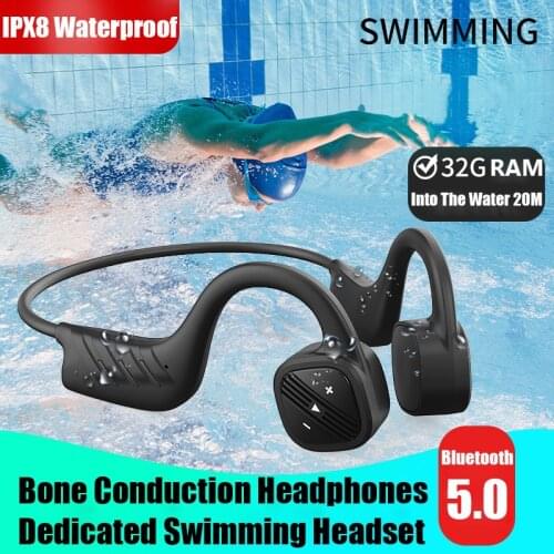 TWS Earphone Bluetooth Wireless Bone Conduction Headphones IPX8 Waterproof Earphones Running Sports Headset With Mic 32G RAM MP3
