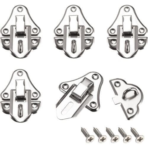 Uxcell 5pcs Box Latch Retro Style Small Size Decorative Hasp Jewelry Cases Catch w Screws Silver Tone for home office etc