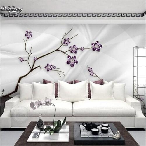 Wellyu 3D stereoscopic crystal diamond plum new Chinese background wall custom large fresco nonwoven wallpaper