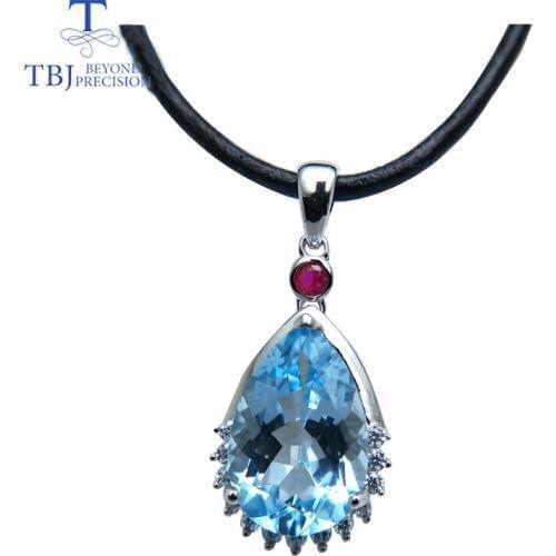 TBJ,water drop shape pendant in 925 sterling silver with nautral sky blue topaz and citrine shiny pendant for women as gift box