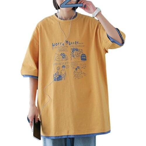 2021 Summer Casual College Style Women T Shirt Loose Short Sleeve Print Harajuku Comics Little Boys Daily Life Tees Tops Female