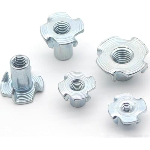 10pcs Thickened Steel Four Claws Square Nut Hanger Bolt M4 M5 M6 M8 M10M12 Blind Pronged Insert For Wood Furniture Height 8-17mm