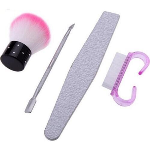100sets/lot Fast Shipping 4 in 1 kits Nail brush+dust brush clearner+nail file +metal push Polish Art Decor Art Nail Tools