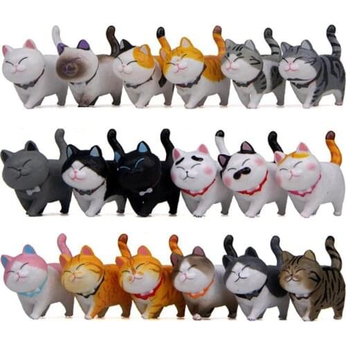 9PCS/Lots Japanese Pet Family Tabby Cat Resin Craft Cute Miniature Figurines DIY Fairy Garden Decor Dollhouse Collection Toys