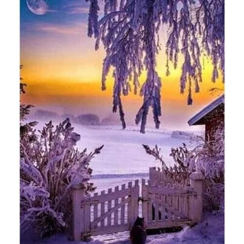 5D DIY Diamond Painting Landscape Painting Square Round Diamond Snow Scene Dusk Picture Cross Stitch Mosaic Home Decor WG2773