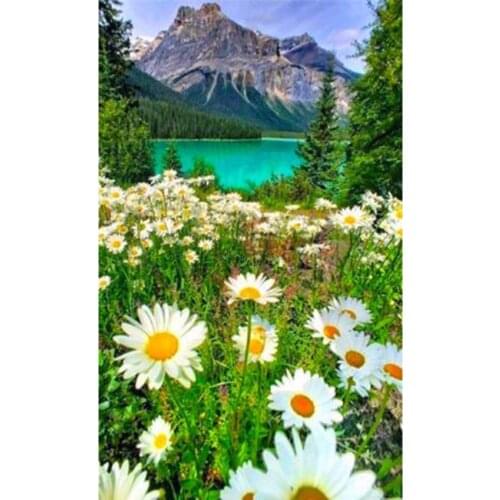 5D DIY Diamond Painting Mountain Wild Daisy Flower Picture Square Round Diamond Art Pendant Landscape Cross Stitch Kit WG2738
