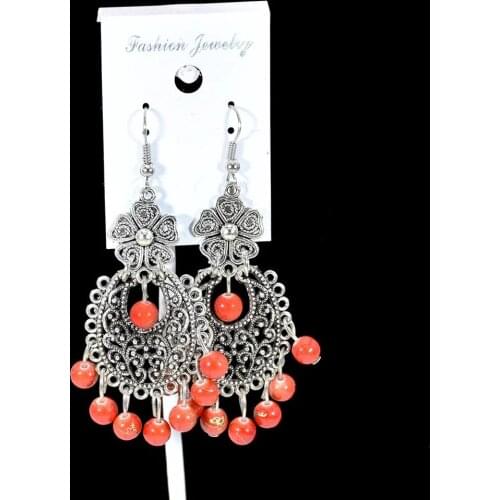 Antique Indian Womens red Beads Tassel Jhumka Earrings Ethnic Gypsy turkey Alloy Big Circle Bell Drop Earring Fashion Jewelry