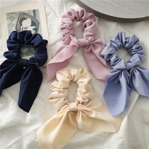 Satin Rabbit Ears Candy Color Hair Scrunchie Bows Ponytail Holder Hairband Bow Knot Scrunchy Girls Hair Ties Hair Accessories