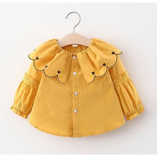 Baby Girls Blouse 2021 New Autumn Long Sleeve Petal Collar Shirt Infant Sweet Heart Pattern Clothes For 0-3 Years