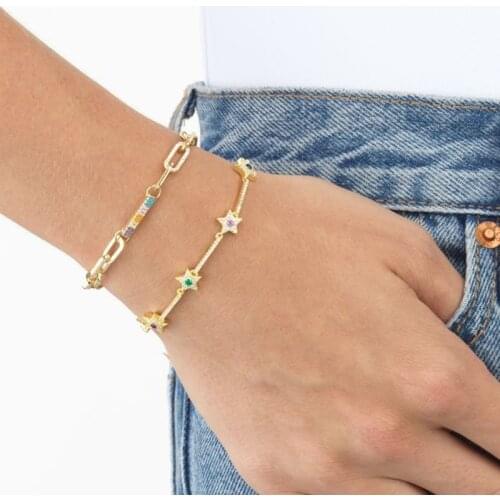 2021 New Gold Color Pastel Bar Charm Llink Chain Iced Out Bling Sparking Cubic Zirconia CZ Modern Delicate Choker Chain Necklace