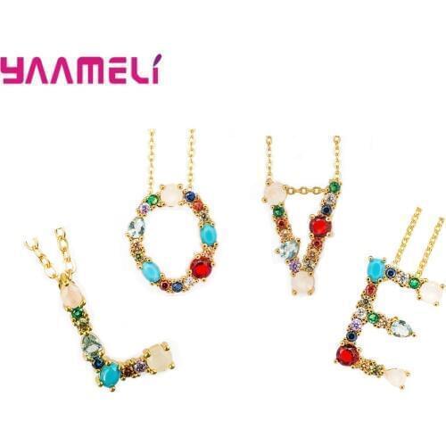 Luxury Bright Gold Color Chain 925 Sterling Silver Necklaces Cubic Zirconia Letters Pendants For Women Birthday Gift Gem Jewelry