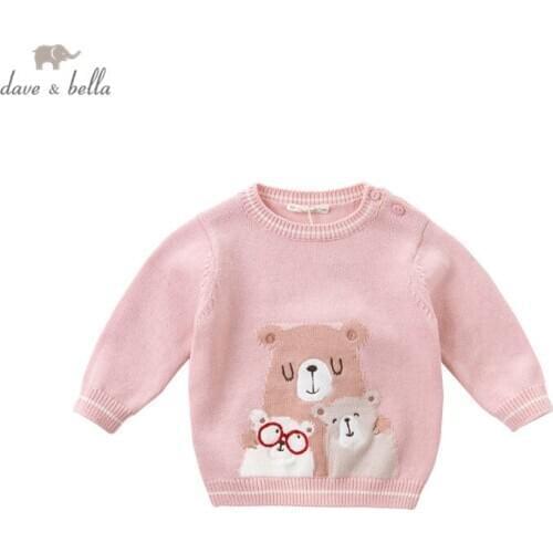 DBJ14591 dave bella autumn cute baby girls cartoon knitted sweater kids fashion toddler boutique tops
