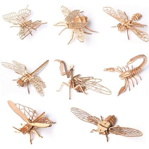 Baby Toys Montessori 3D Puzzle DIY Jigsaw Board Wooden Puzzle Insect Animal Handmade Assembly Educational Toys for Children Gift