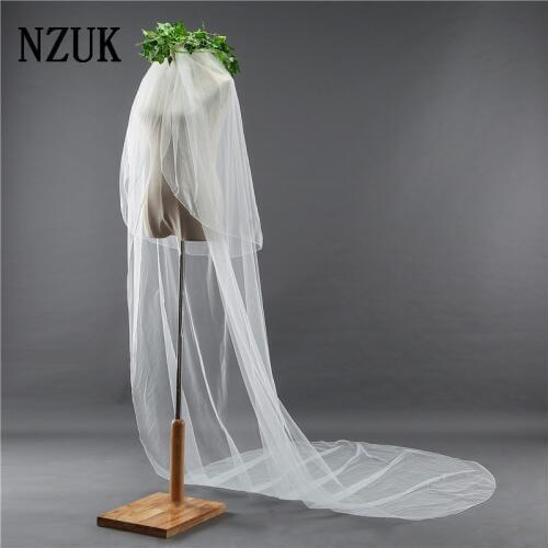 3 M Long Tulle Cathedral Bridal Wedding Veil Comb Two Layer Ribbon Edge Wedding Accessories Velos De Novia Veu De Noiva Longo