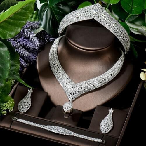 HIBRIDE Beauty 5pcs Full CZ Pendientes Necklace Women Bridal Jewelry Sets Necklace Earring Set Wedding Party Accessories N-1618