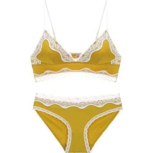 High Quality Cotton Underwear Set White Lace Cotton Bra Set Noble Girl Lingerie Set Push Up Bralette Triangle Cup Bra &Panty Set