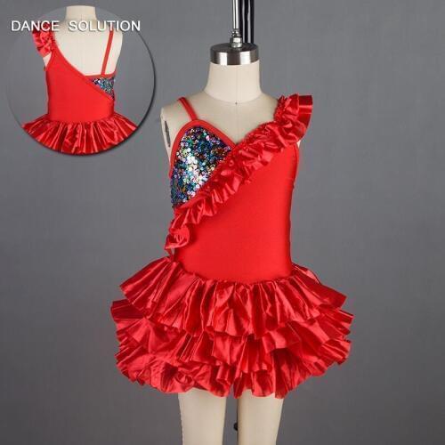 Red Satin Clothes Jazz and Tap Dance Dress with Big Open Hole On the Back Stage Show Performance Costumes Free Shipping 15023