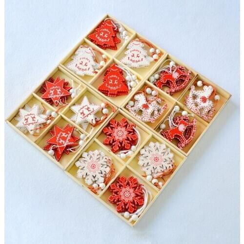 Creative Christmas Tree Wood Ornaments Snowflakes Elk Love Heart Pendants Window Decoration Scene Christmas Party Decor Gift