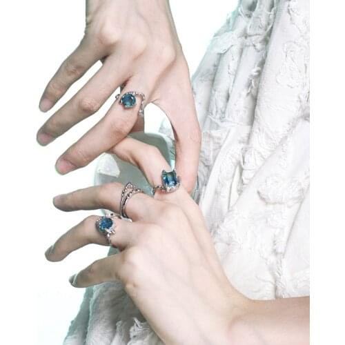 MENGJIQIAO Korean New Design Irregular Metal Rings For Women Fashion Blue Green Square Crystal Finger Knuckle Ring Jewelry