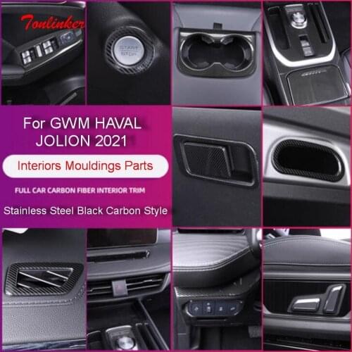 Tonlinker Interior Mouldings Black Carbon Stickers For Great Wall Haval JOLION 2021 Car Styling 1/4 PCS Stainless Steel Stickers