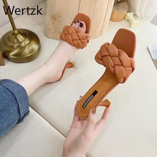 Luxury Slides Women High Heels Mules Fetish Pumps Individual Weave Leisure Blue Office Ladies Prom Slippers Womens Shoes