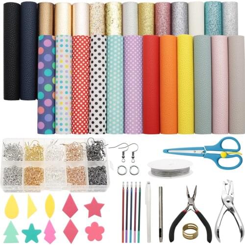 26 Pieces Leather Leather Earring Making Kits with 5 Styles Faux Leather Sheets,Cut Templates,Earring Hooks Tools for Earrings