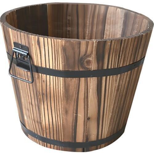 Set of 3 Rustic Whiskey Wood Barrel Succulent Plants Flower Pot Garden Decor