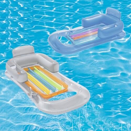 Inflatable Floating Row Summer Beach Swimming Air Mattress Pool Bed Recliner with Drink Holder Chaise Lounge for Water Party