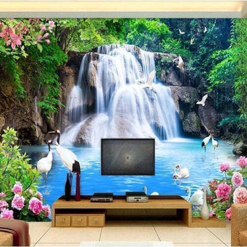 Custom 3D Wall Mural Wallpaper Mountain Water Waterfall Scenery 3D TV Background Wall Decorations Living Room Photo Wallpaper