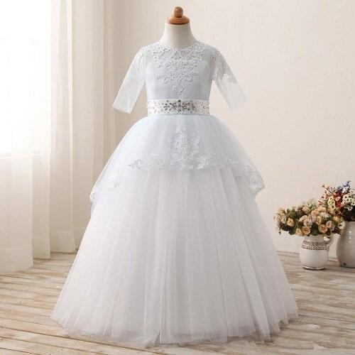 Lower Girl Dresses Satin Lace Applique First Communion Dresses For Girls For Weddings Prom Dresses