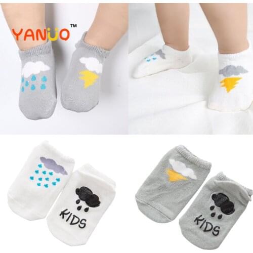 Boy Socks Fashion Asymmetry Lightning raindrops Child Boat Socks Short Baby Sock Good Mood Cartoon Non-slip Floor Socks