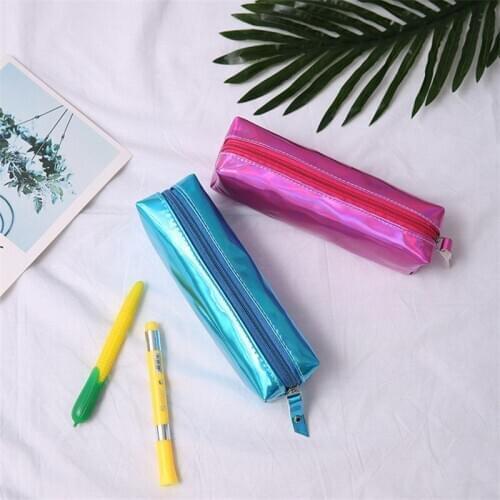 New Hot Laser Big Stationery Cute Large Capacity Zipper Pen Pencil Case Portable Makeup Cosmetic Bags School Bag Box