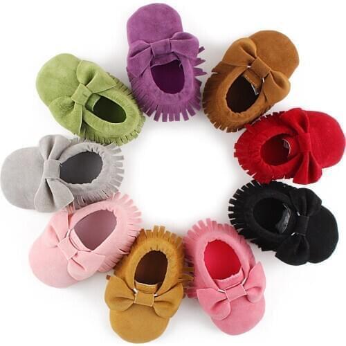 Infant Baby Shoes Girl Solid Tassel Bow Newborn Infant Colorful First Walkers Toddler Casual Suede Crib Shoes