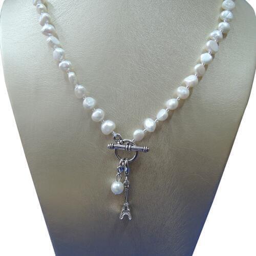 100% NATURE FRESHWATER PEARL NECKLACE WITH NICE Crown and Eiffel tower pendant