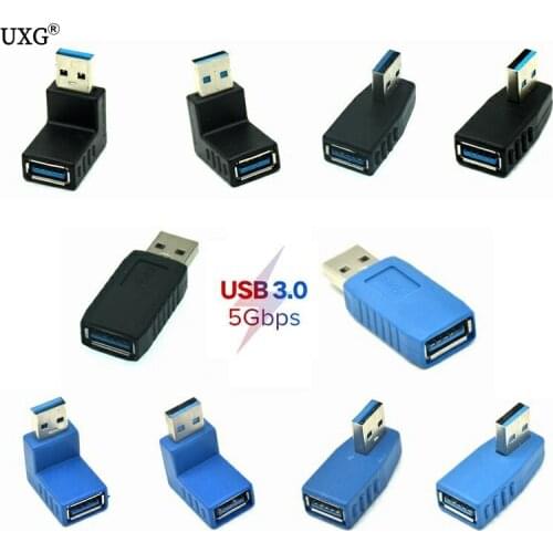 Blue Black 90 Degree Vertical Left Right Up Down Angled USB 3.0 Male to A Female M/F Adapter Connector Converter