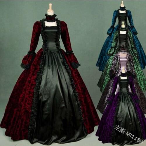 Victorian Gothic Georgian Period Dress Halloween Masquerade Ball Gown Reenactment Clothing Medieval costume