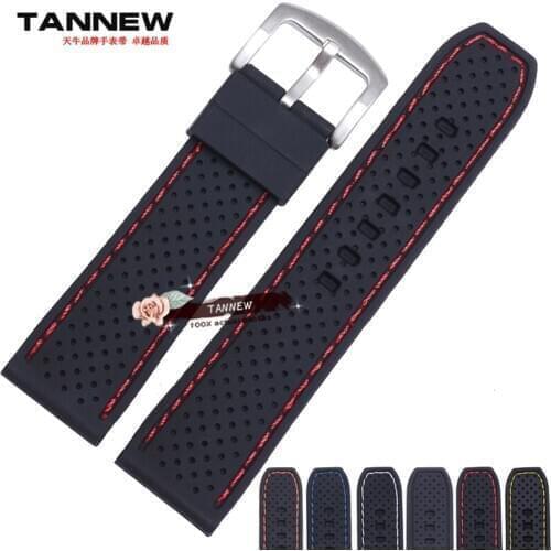 Rubber strap For brand mens wristband waterproof watch bracelet soft silicone 24mm watch accessories black with red line