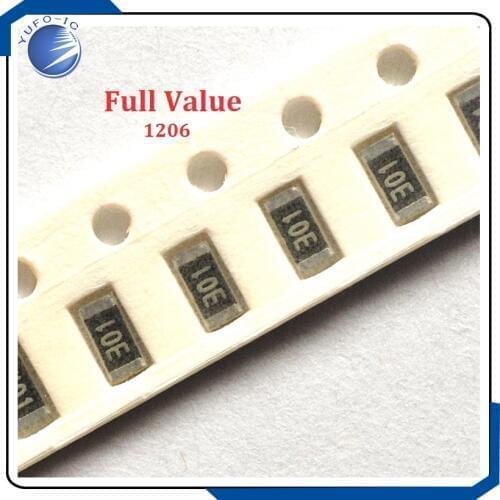 100PCS 1206 SMD chip resistor Full Value 5% 0/1/2/3/4/5/6/7/8/9R/K/M 0.1.2.3.4.5.6.7.8.9 R K M 0 1 2 3 4 5 6 7 8 9 Ohm Kohm