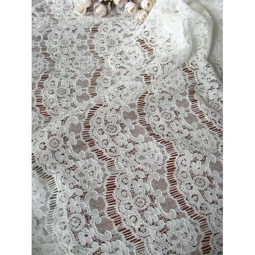1 Yard Ivory Alencon Corded Lace Fabric Vintage Scalloped Wave lace Floral Bridal Lace for Wedding Gown, 47.24'' width