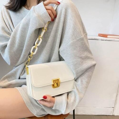 Acrylic+Metal Chain Shoulder Bags For Women Small Pu Leather Crossbody Bag Female Underarm Purse Ladies Exquisite Shopping Bag