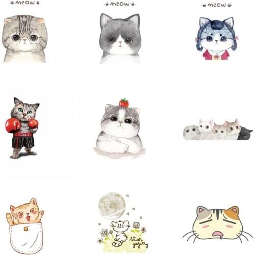 1Pcs Cartoon Cat Patch Iron On Transfers For Clothing Heat Transfers Cute Animal Thermo Stickers On Kids Clothes Stripes