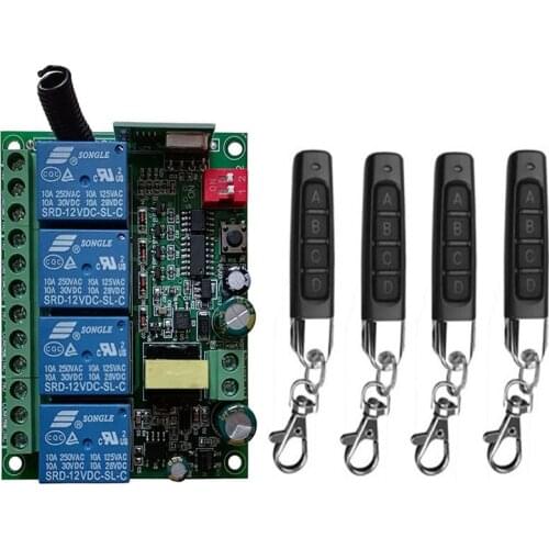 Smart Multiple AC110V 220V 230V 10A 315/433 MHz 4CH 4 CH Wireless Relay RF Remote Control Switch Receiver+ 4 Button Transmitter